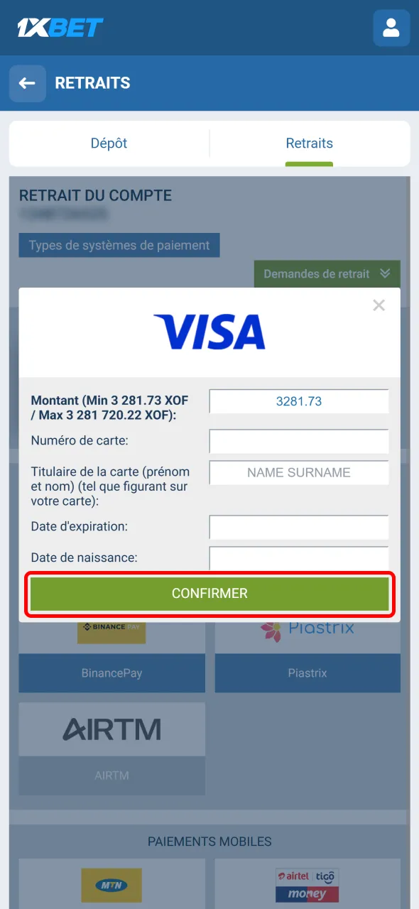 Confirmez votre identité si nécessaire sur 1xBet en Côte d’Ivoire.