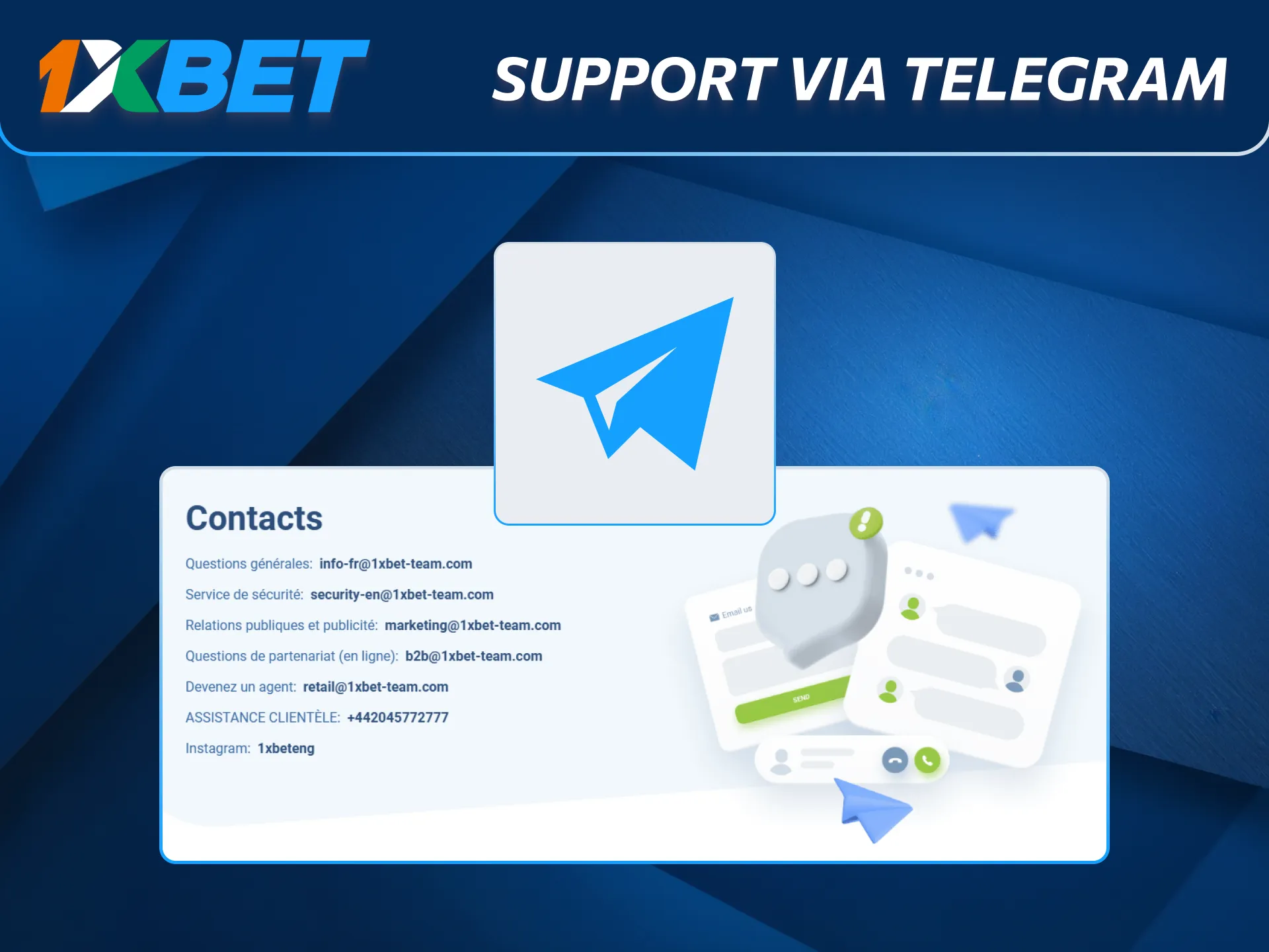 Échangez avec le support 1xBet via Telegram en Côte d’Ivoire.