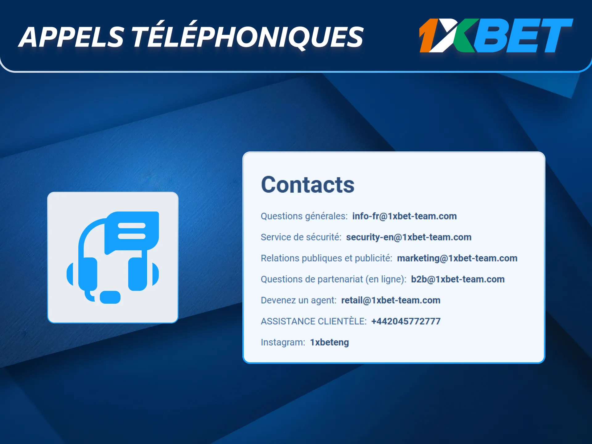 Recevez de l’aide avec les appels téléphoniques 1xBet.