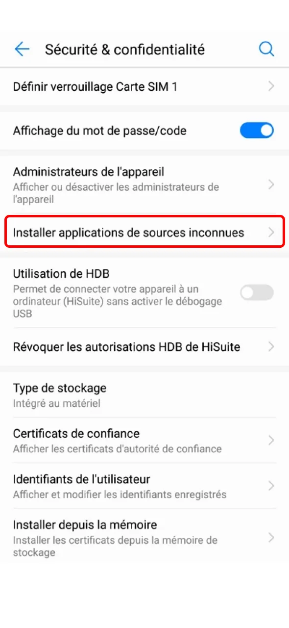 Autorisez l’installation de sources inconnues pour l’application Android 1xBet.