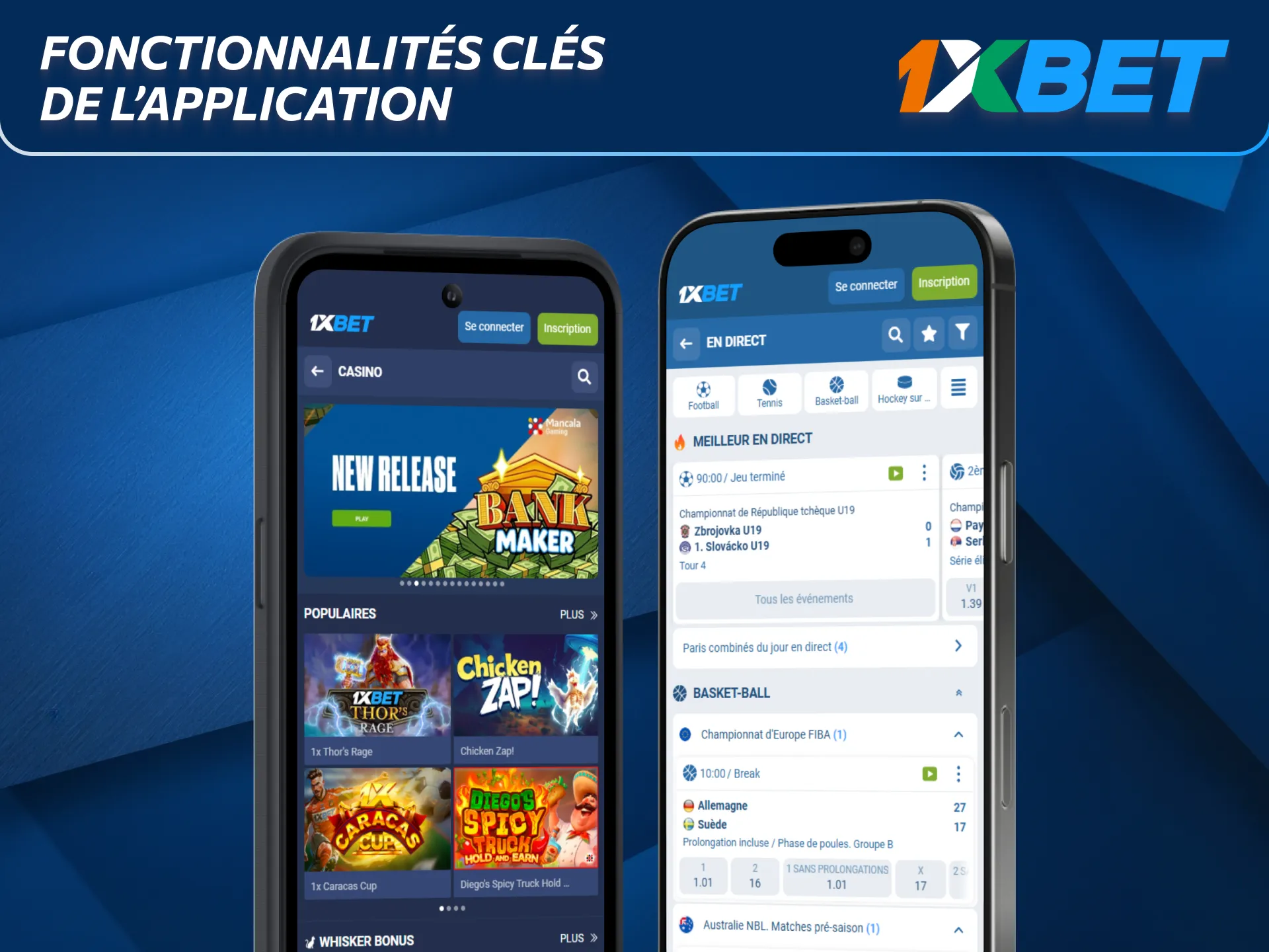 Caractéristiques principales de l’application 1xBet en Côte d’Ivoire.