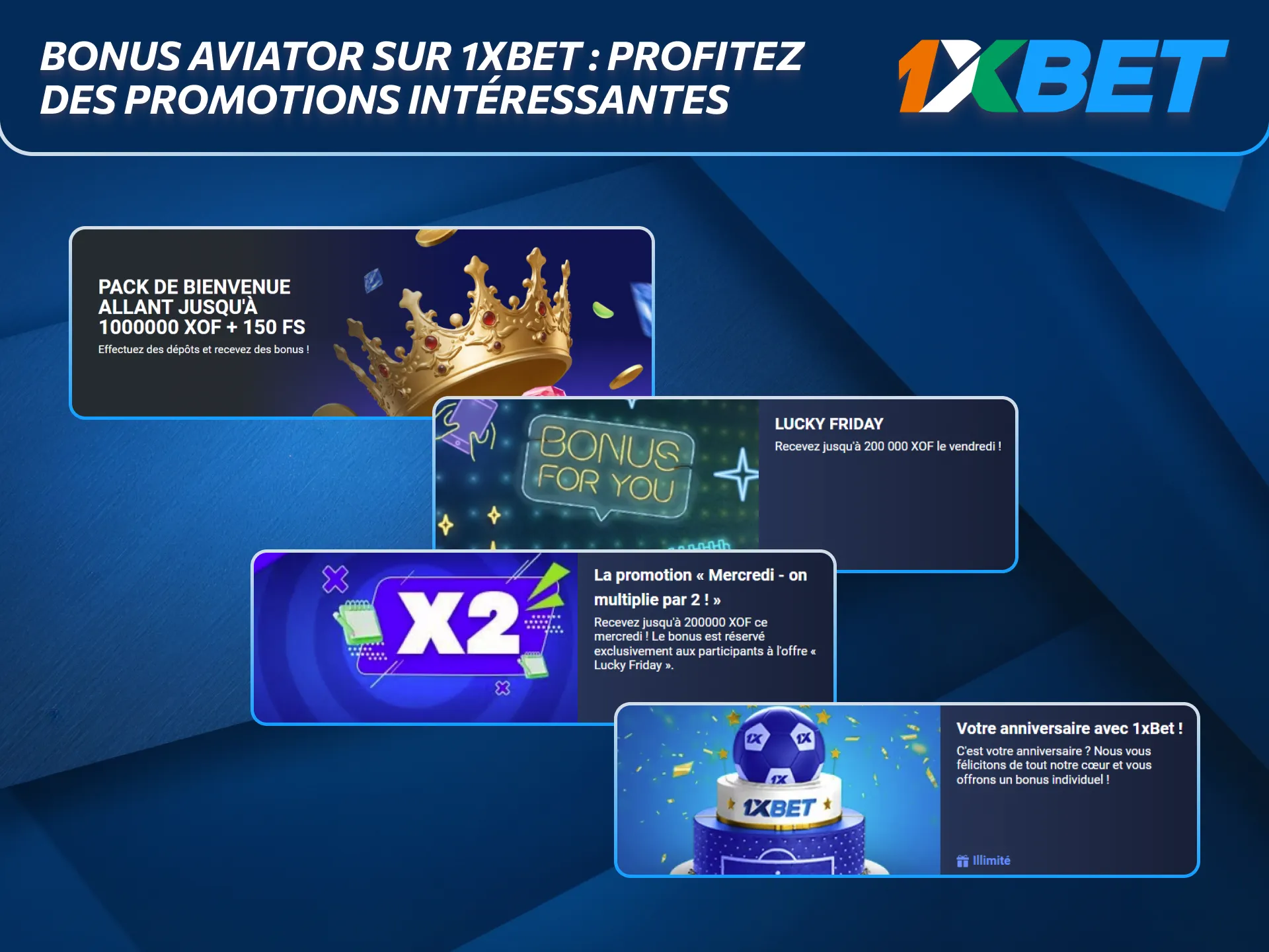Bonus Aviator disponible sur 1xBet avec de belles promotions.