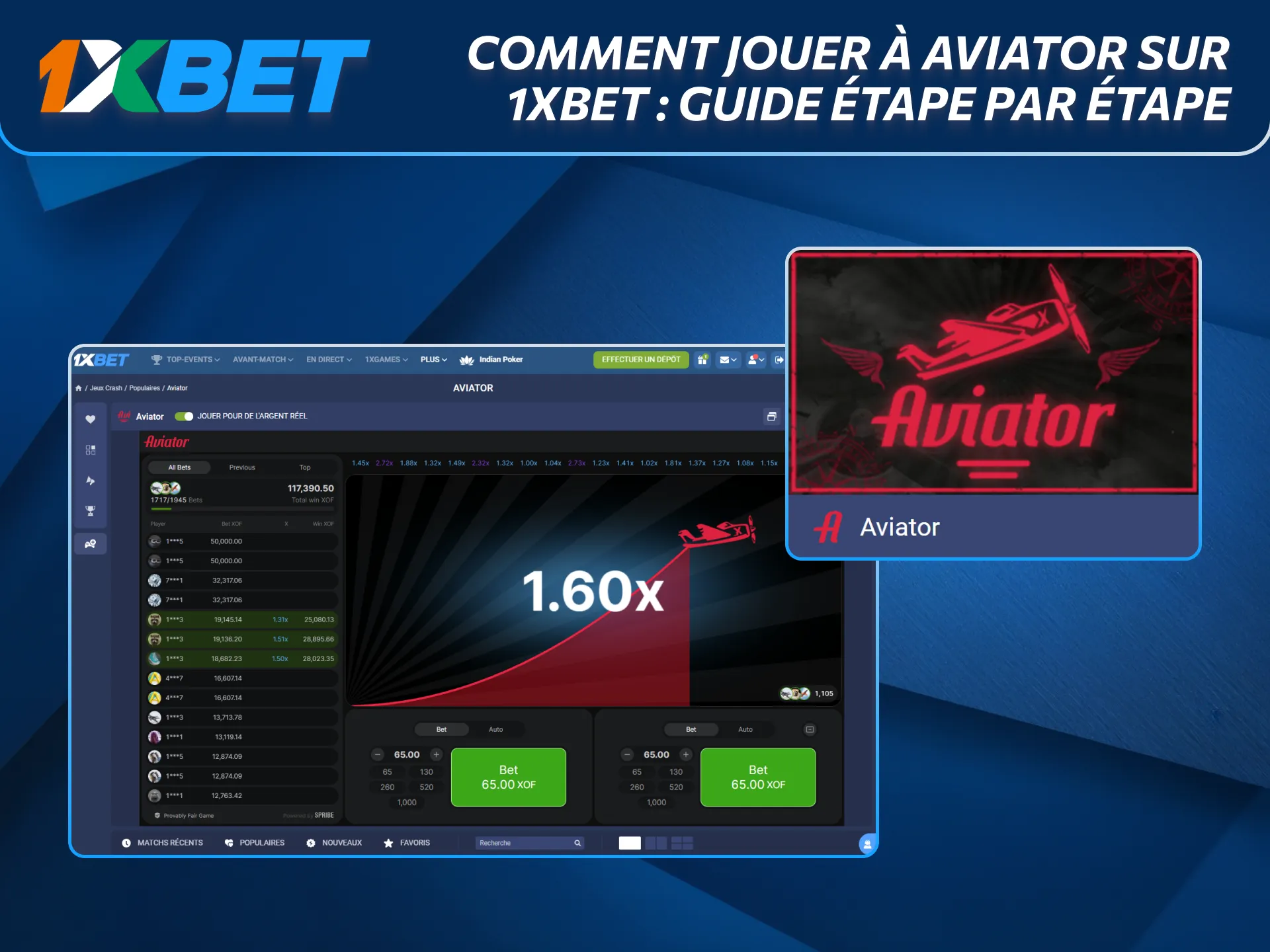 Guide étape par étape pour jouer à Aviator sur 1xBet.