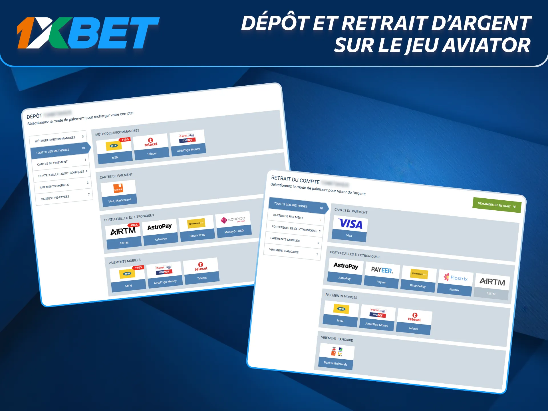 Déposer et retirer facilement de l’argent dans Aviator sur 1xBet.