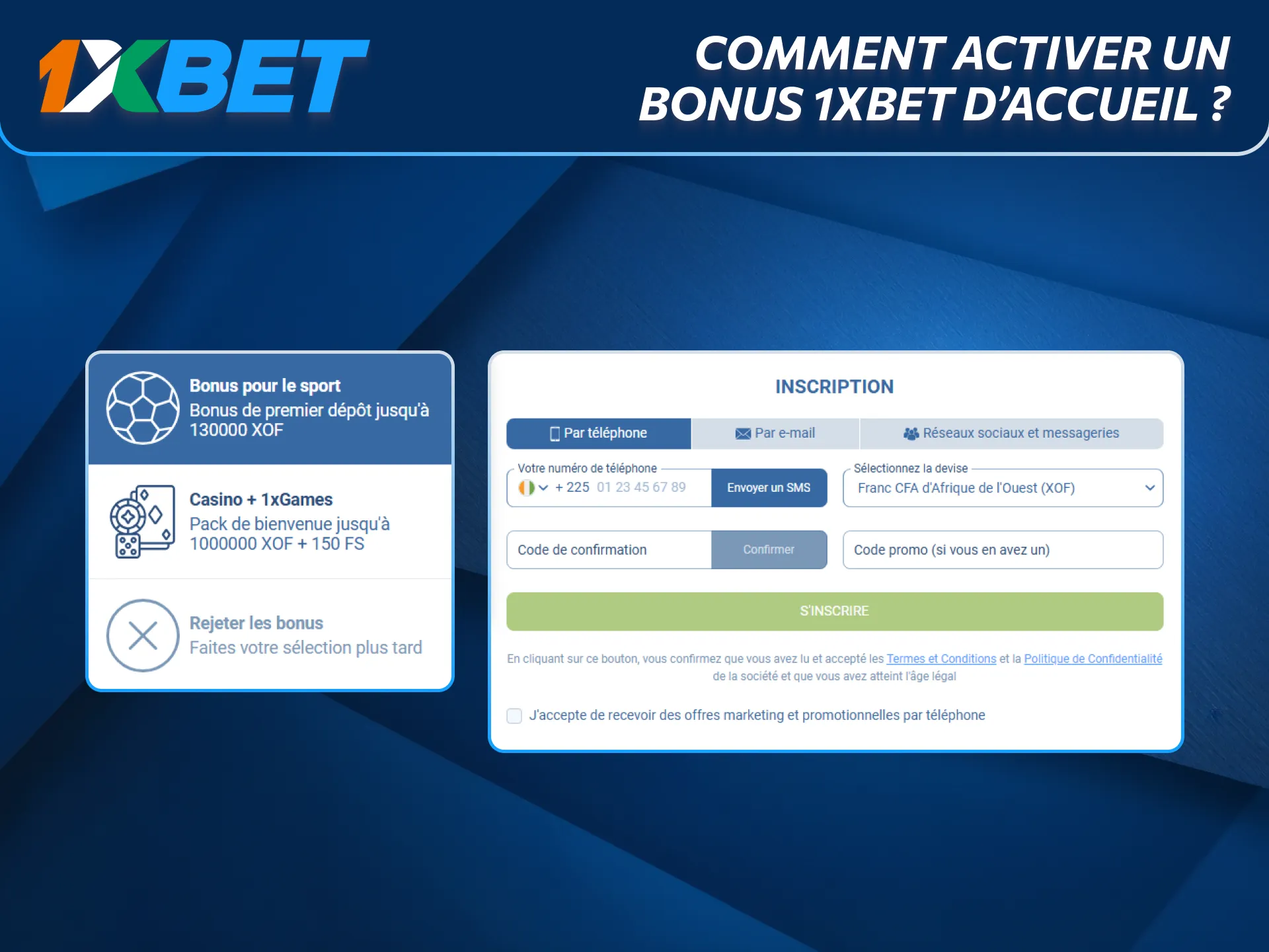 Activez facilement le bonus de bienvenue avec l’application 1xBet.