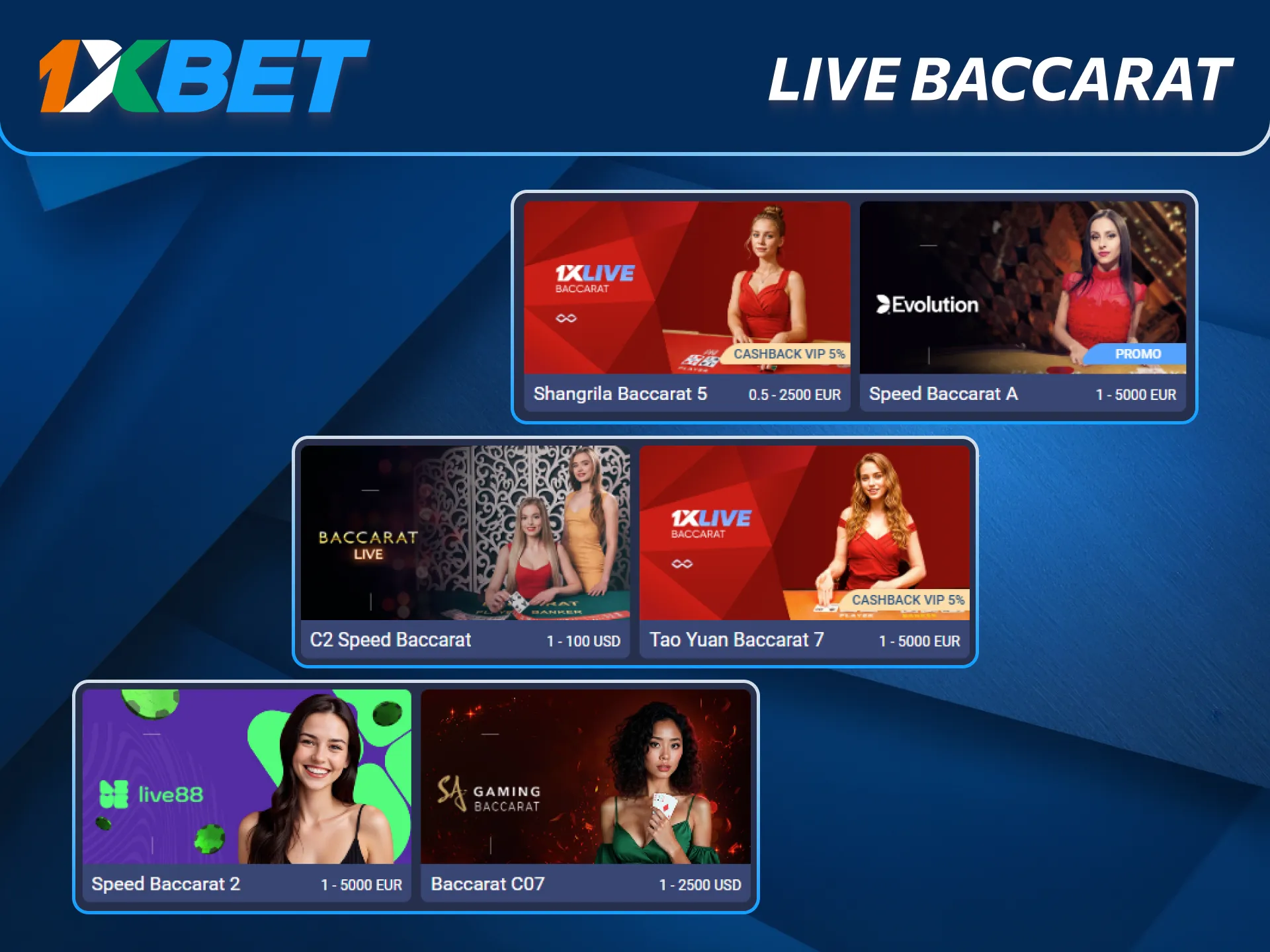 Grâce au live baccarat, 1xBet attire les passionnés de jeux directs.