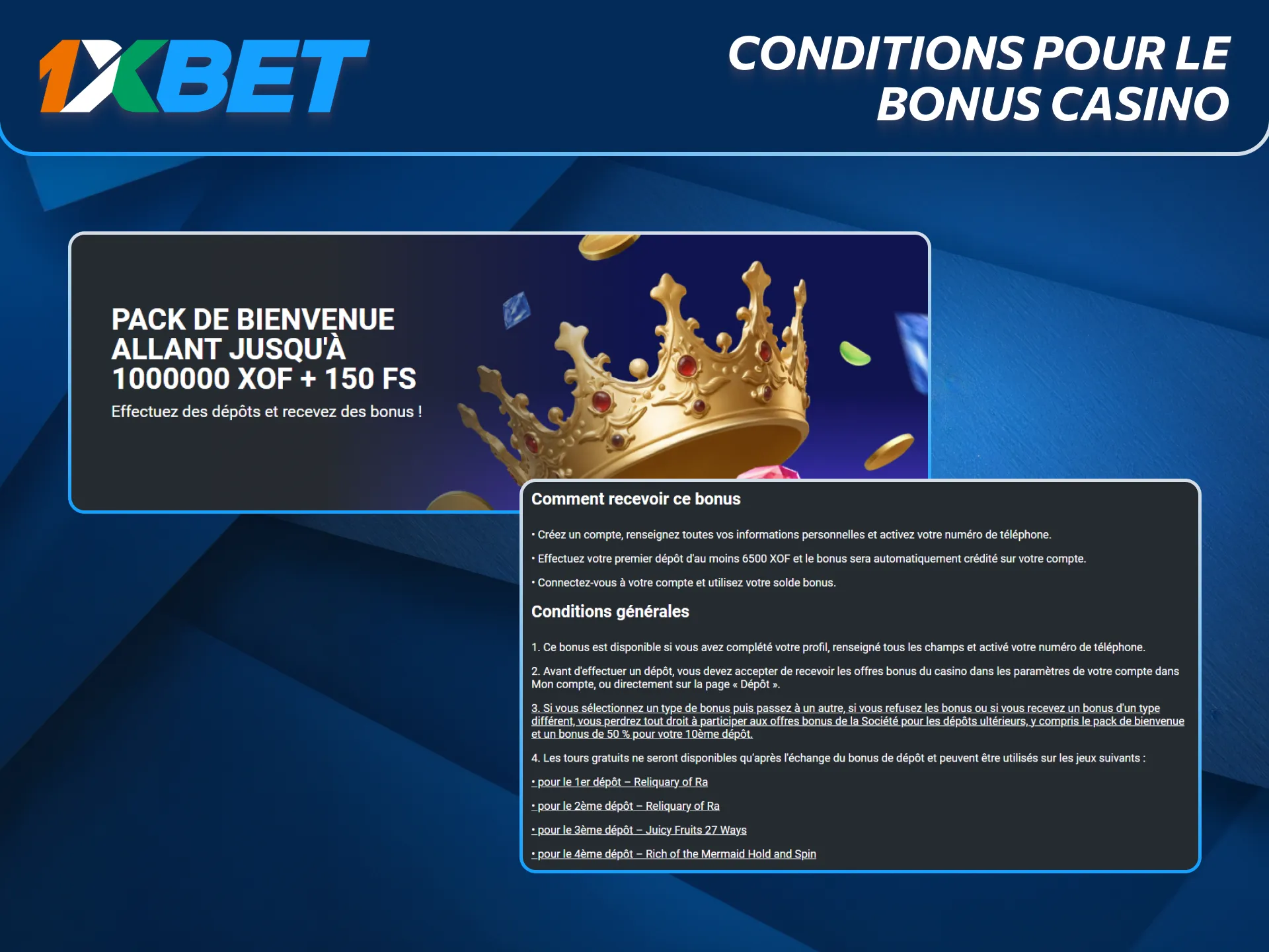 Les conditions du bonus casino 1xBet attirent de nombreux joueurs ivoiriens.