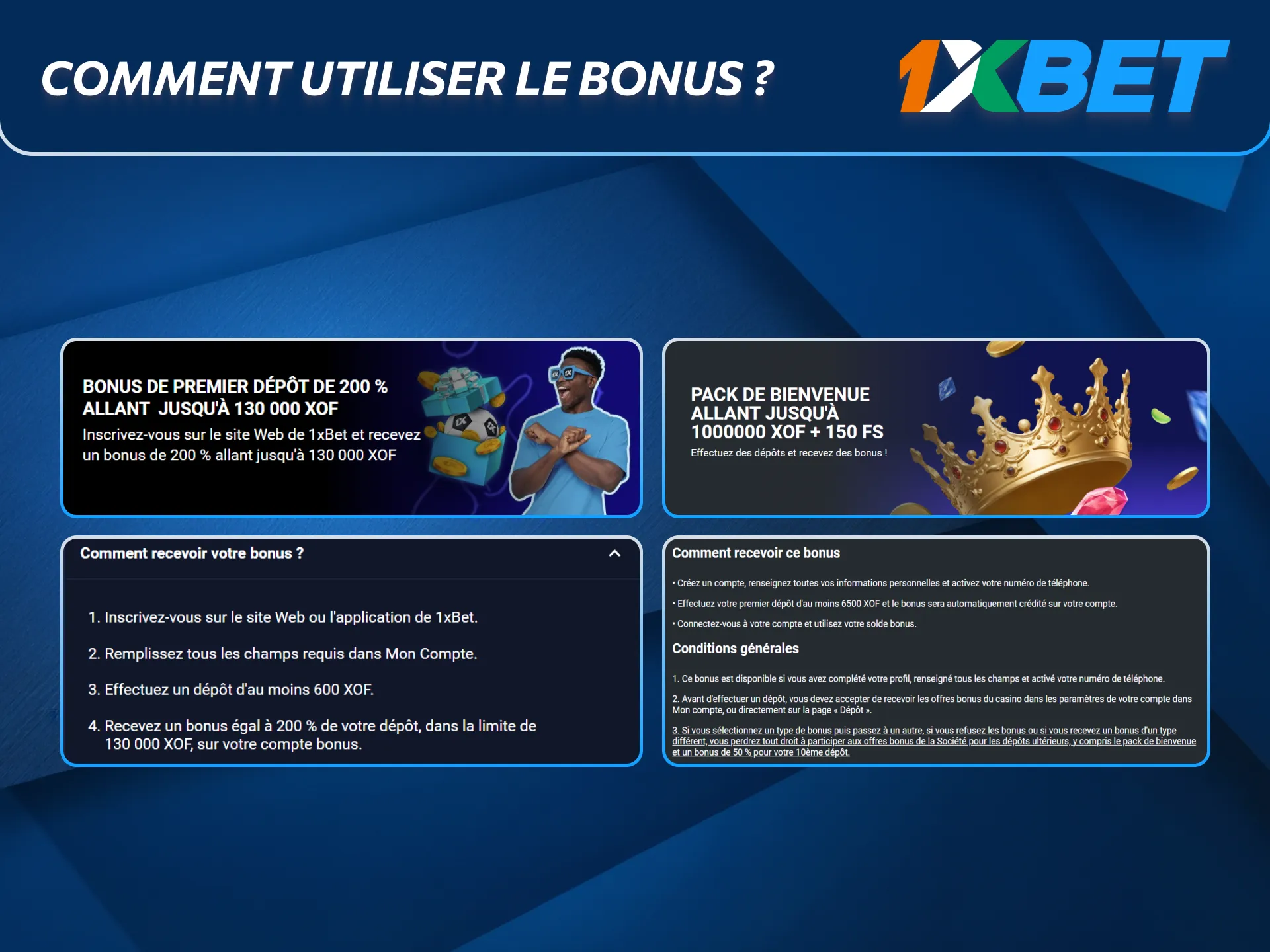 Utilisation du bonus expliquée simplement par 1xBet.