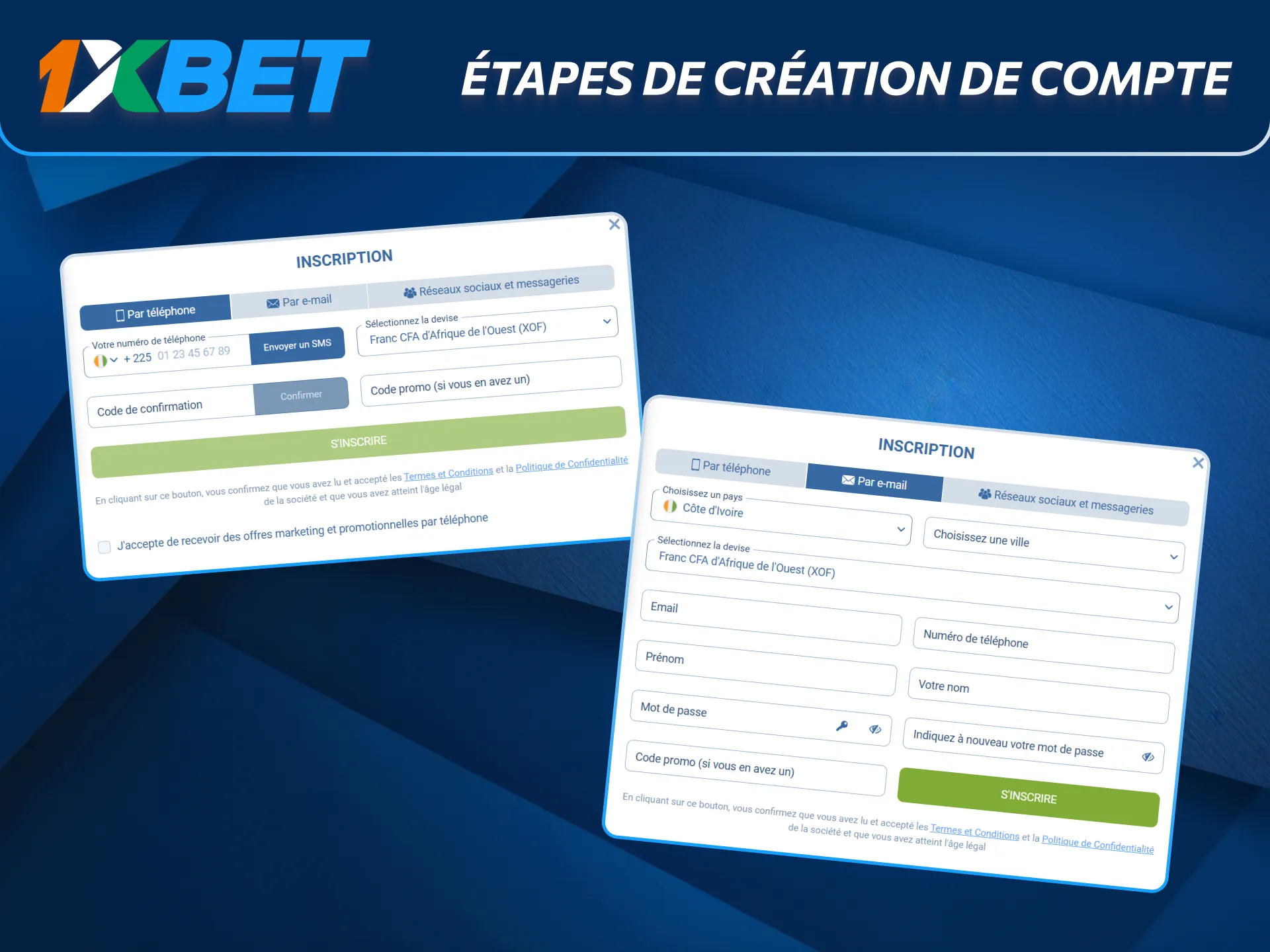 Création de compte simple avec 1xBet pour nouveaux utilisateurs.