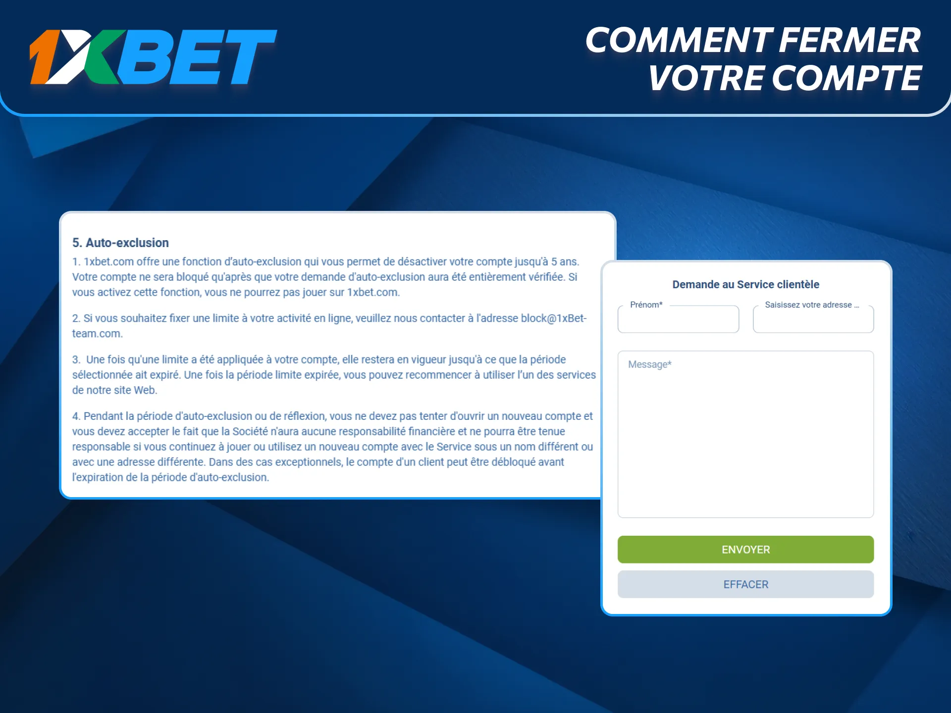 Fermez facilement votre compte utilisateur avec 1xBet.