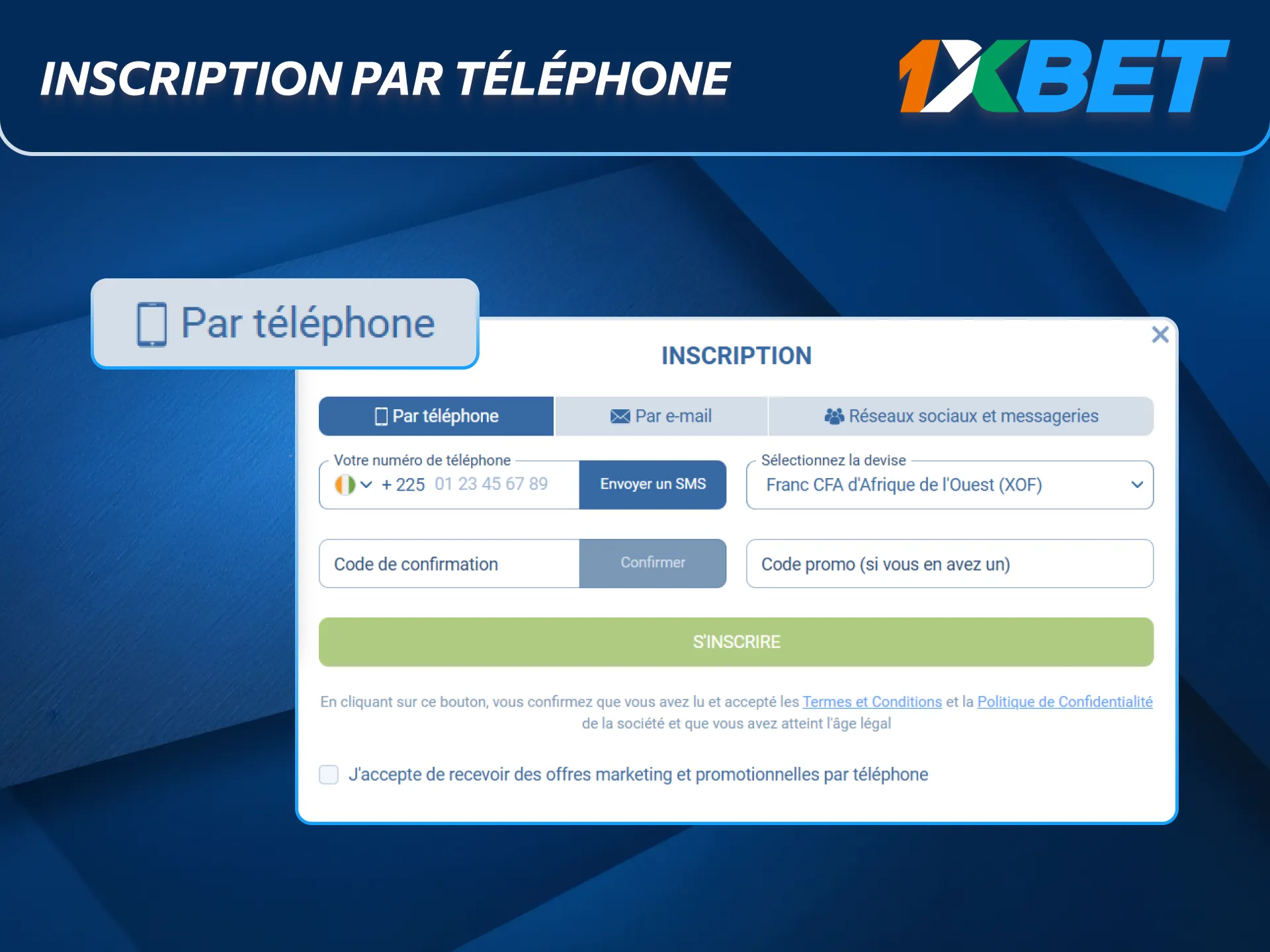 Inscription par téléphone avec 1xBet disponible facilement.