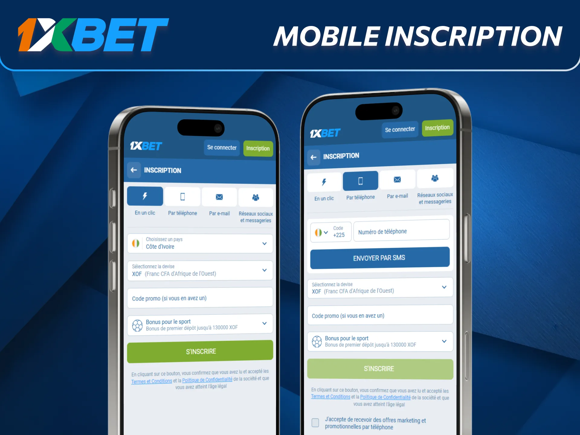 Inscription mobile 1xBet sur l’application facile à suivre.