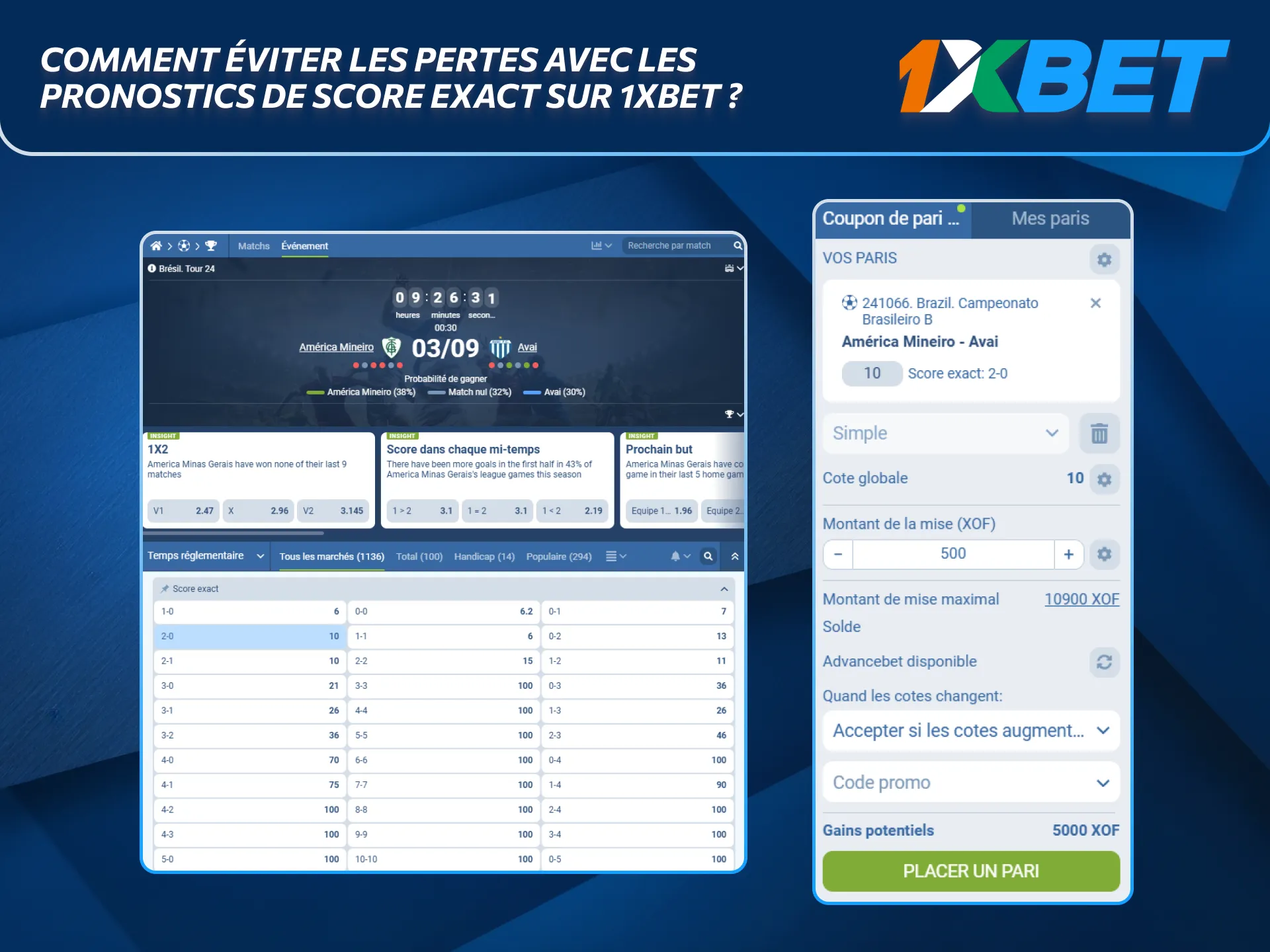 Évitez les pertes avec les prédictions score exact offertes par 1xBet.
