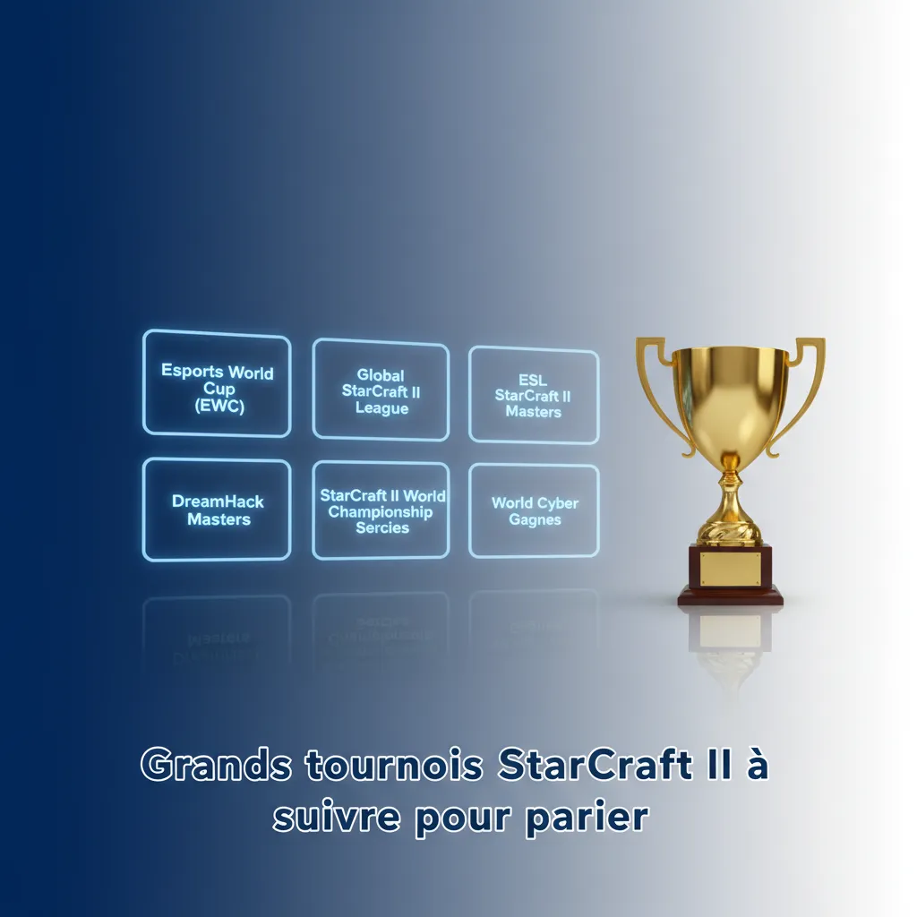 Image présentant les principaux tournois StarCraft II pour parier: EWC, GSL, ESL/EPT, IEM, TSL, WTL.