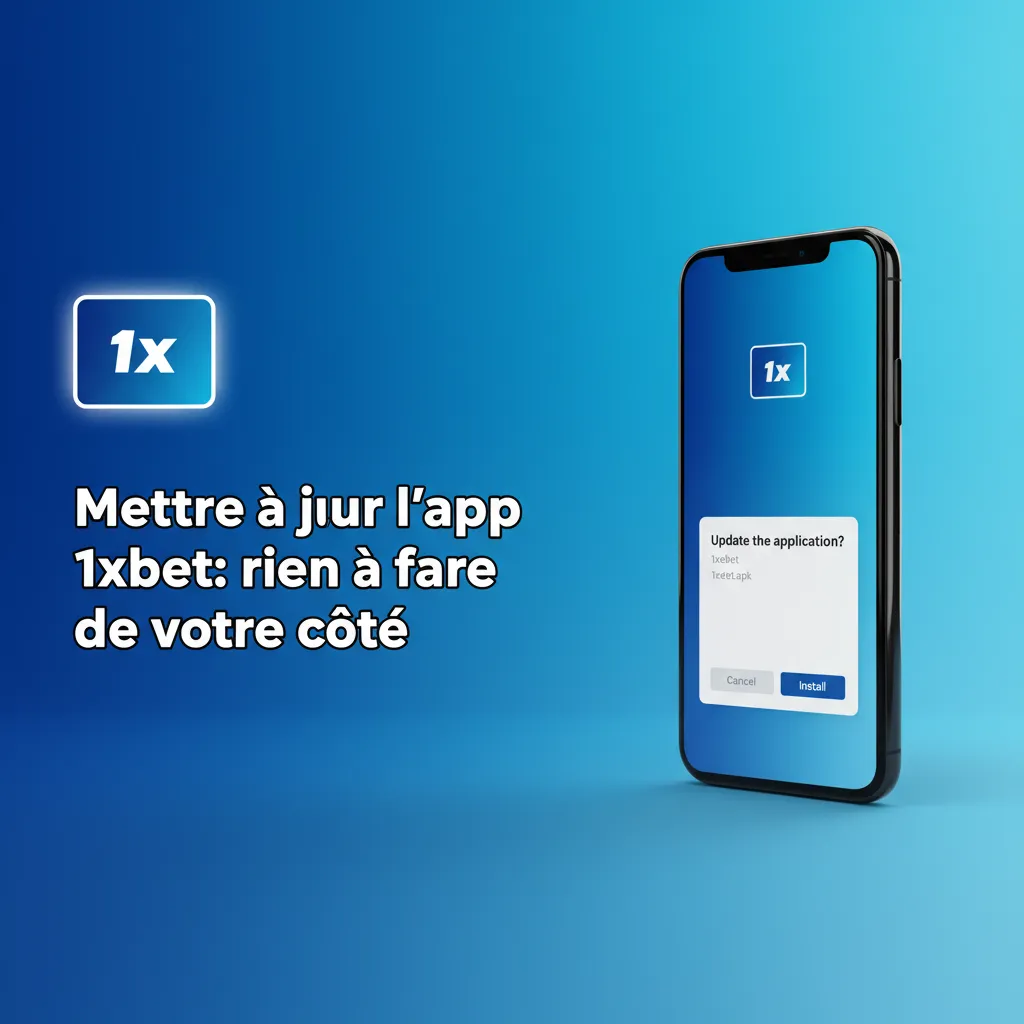 Smartphone affichant l’icône 1xbet PWA et un message d’auto‑mise à jour; aucune action requise, actualisez si écran ancien.