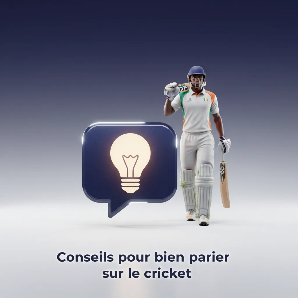 Infographie: conseils de pari cricket en français - forme, pitch, météo, toss, marchés, bankroll, live, outils.