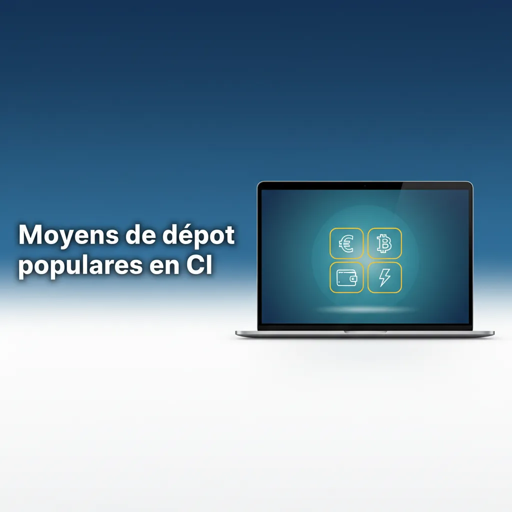 Infographie des moyens de dépôt en Côte d’Ivoire: Orange Money, MTN MoMo, Visa, Bitcoin, options rapides et populaires.