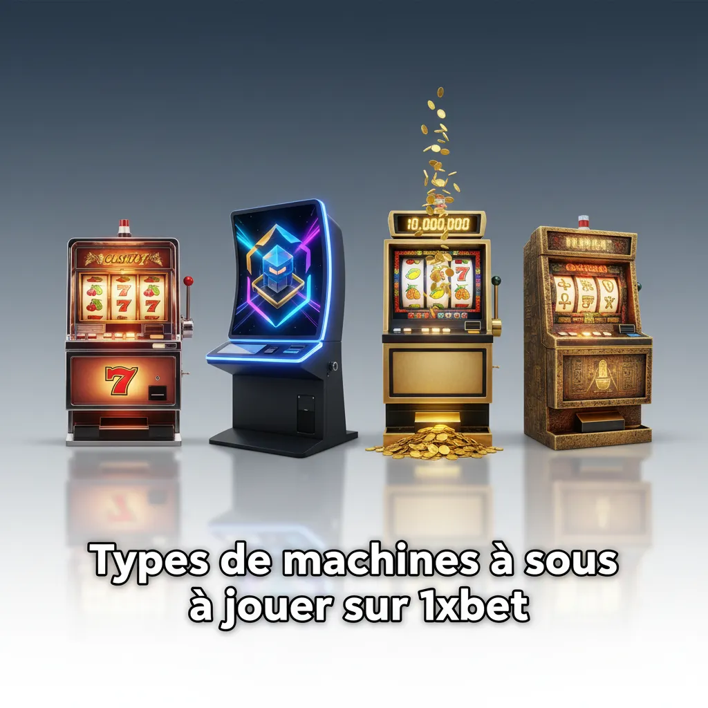 Infographie 1xBet: types de slots 3 rouleaux, vidéo, Megaways, jackpots, Hold & Win, Buy Bonus, cluster, RTP/volatilité