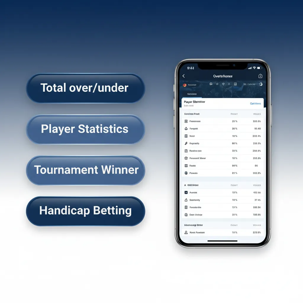 Infographie de l'app 1xbet: types de paris: simple, combiné, système, en direct, handicap asiatique. Selon niveau et budget.